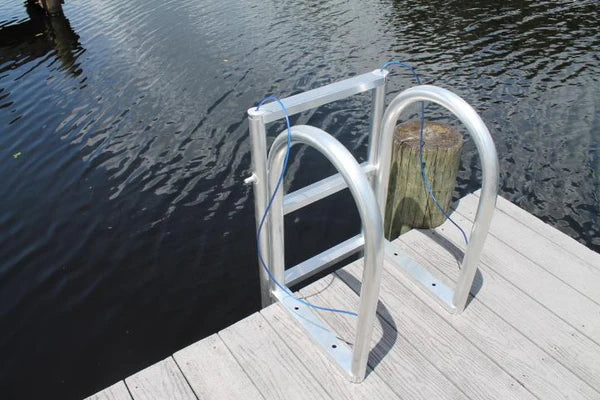 RIO MARINE CUSTOMS | 4-Step Lift Ladder | Model LD4LF-SHP | 17 9/16" W x 48" H | 550 lb Capacity | Manual Lift Design | Fixed & Floating Dock