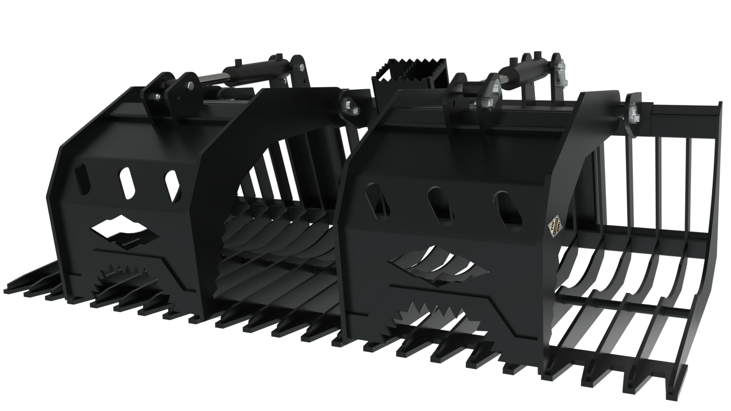 Top Dog Attachments HD Brush Bucket with Grapple | Width 68" to 82" | Weight 937 to 1065 lbs | Oil Flow Range 15 to 25 GPM | For Skid Steer