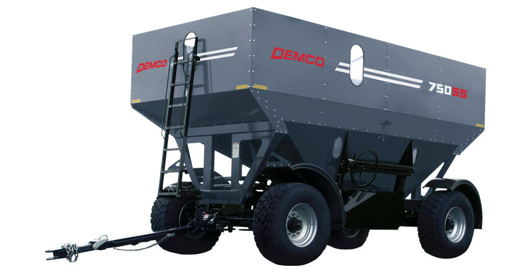 Demco | Gravity Flow Grain Wagon | Models 500 SS, 650 SS, 750 SS | Width 106" To 108" | Bushel Capacity 500 To 750 bu. | Spindles Size 3.5" | Horsepower 80 To 250 HP | For Tractor