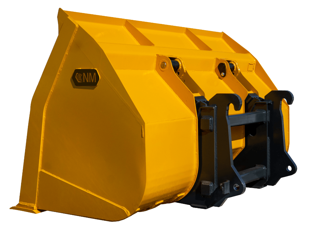 NM Attachment High Dump Bucket | Model 50HD Series | Widths 72"–84" | Machine Class 50 | Machine Size 10,000–12,000 lbs | For Wheel Loaders