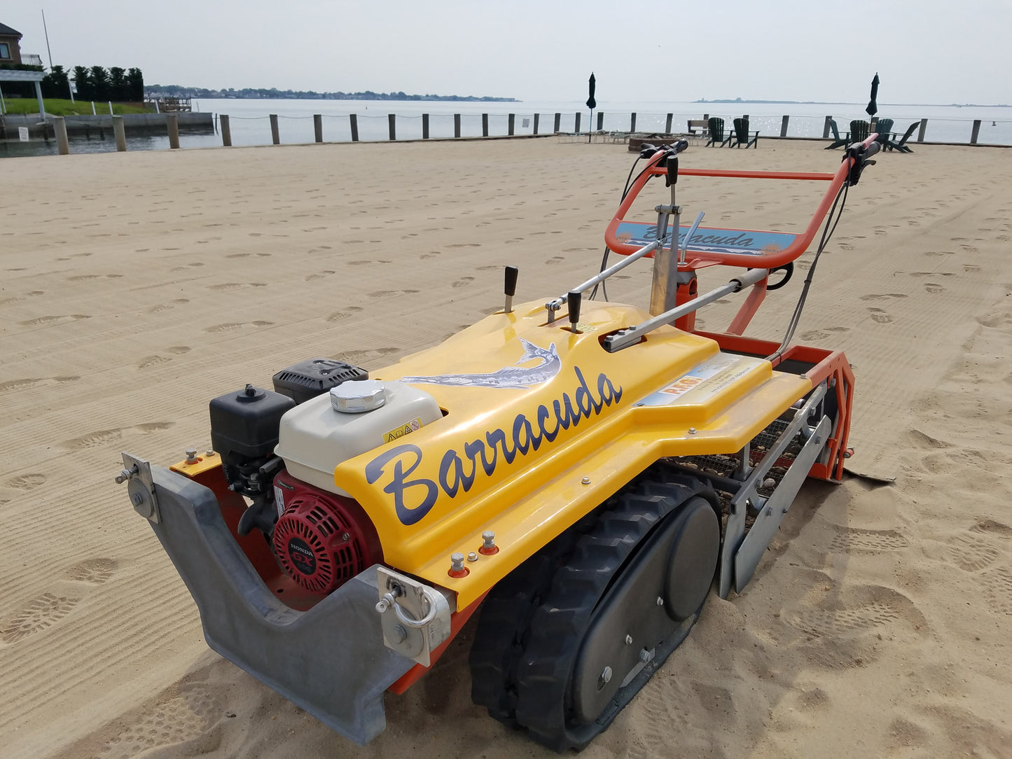 Barracuda Walk Behind Beach Cleaner | Rubber Track Drive | 35.4" Working Width | 6.5 HP Honda GX Engine | For Sand, Volleyball Courts, Golf Bunkers