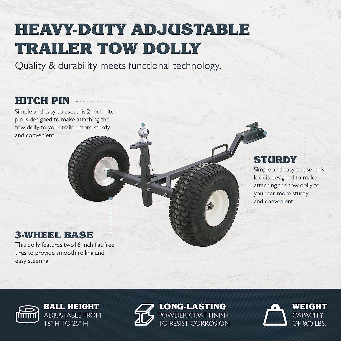 Field Tuff 800 lb. Weight Distributing ATV Dolly – Adjustable Trailer Dolly | Model TMD-800ATV | Towing Power 12-20 HP | For ATV/ UTV