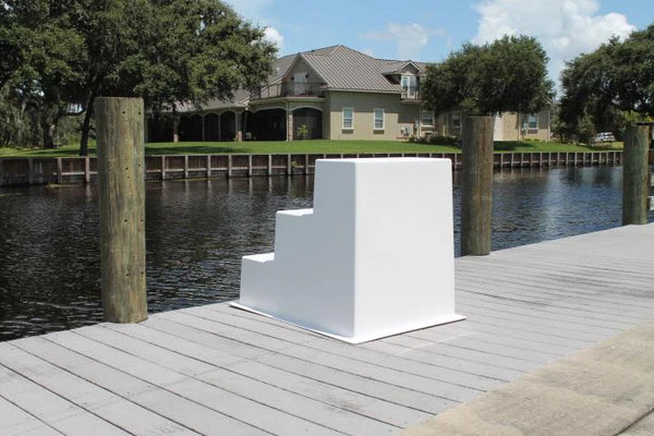 RIO MARINE CUSTOMS | Boarding System w/ Handrail | 3-Step Fiberglass | Model CMS03-RR | 22" W x 17.5" D x 14" H | UV-Resistant Gelcoat | For Boat & Dockside