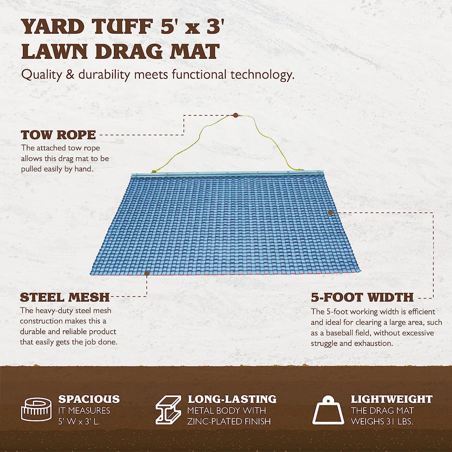 Field Tuff 5' x 3' Drag Mat – Galvanized Steel Mesh, Manual Tow