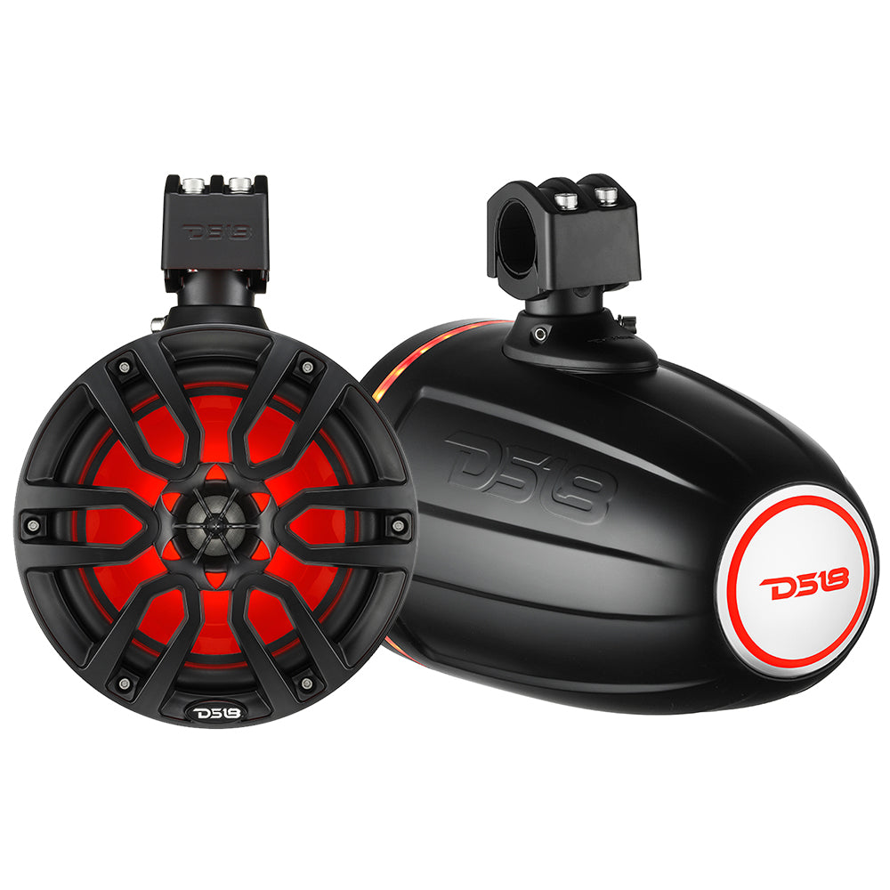 DS18 HYDRO 8" Marine Towers with Integrated RGB LED Lights 375 Watts Black DS18 HYDRO 8" Marine Towers with Integrated RGB LED Lights 375 Watts Black