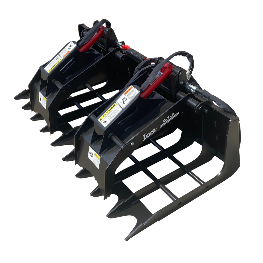 LOWE | G-84A Rock Grapple | Dual Clamping Arms | 84" Width | 8" Tine Spacing | 40" Grapple Opening | Grease-able Hinges | For Skid Steers