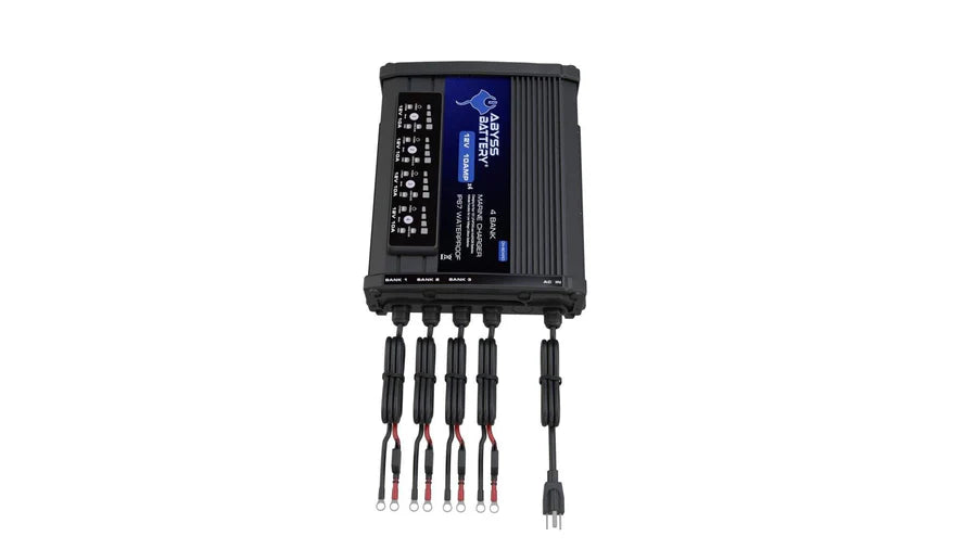 ABYSS® | 4 Bank 12V On-Board Marine Battery Charger | Model AB-CRG-12V-4B | 40A Total Output | For LiFePO₄, AGM & Lead Acid Batteries