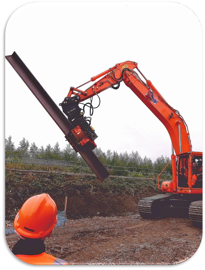 Mazio Vibro Hammer Pile Driver DH Series | DH-30 to DH-80 Models | Carrier Operating Weight 14-45 Ton | For Excavators