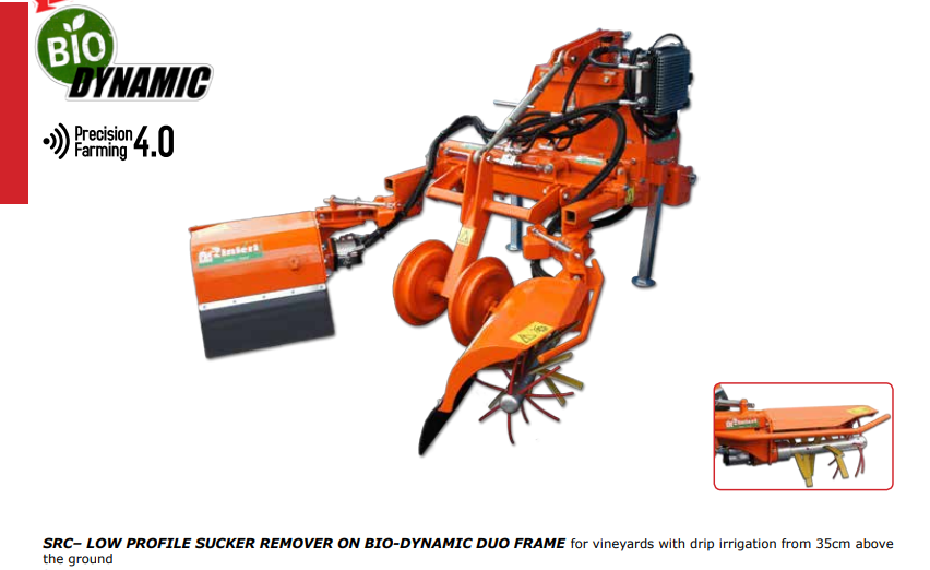 Rinieri Low Profile Sucker Remover on Bio-Dynamic Duo Frame | SRC Series | Row Width 65"-134" inches | Horsepower 40-70 HP | For Tractors