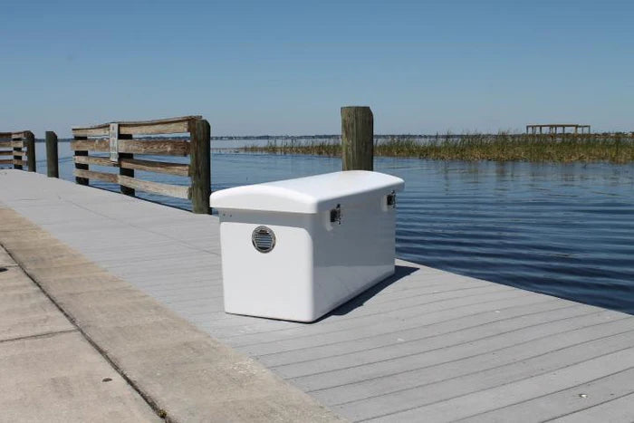 RIO MARINE CUSTOMS | Dock Box | Rough Water | Model RWDB70LP | 70" W x 24" H x 22" D | Low Profile Build | For Narrow Docks