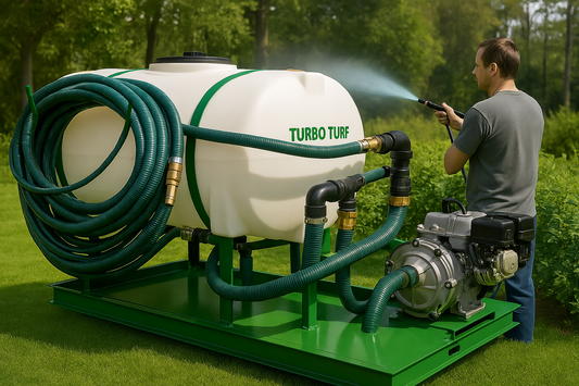 Turbo Turf Hydroseeder | Model HS-300-E8 & HS-300-E8-P | Width 62” | Length 93" & 95" | Capacity 300 Gallon | Engine Horsepower 8 HP | For Landscapers & Golf Courses