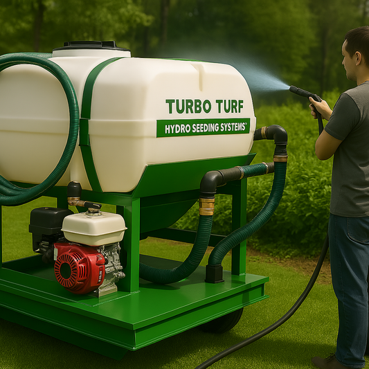 Turbo Turf Hydroseeder | Model HS-400-EH & HS-400-EH-P | Width 62" | Capacity 400 Gallon | Engine Horsepower 13 HP | For Landscapers, Golf Courses, and Construction Sites