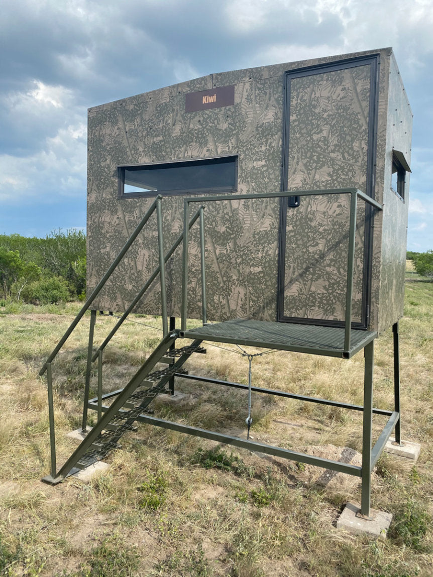 AWS Blind | Bushlan Outfitter Hunting Blinds | Models 5x5, 5x7 & 5x9 | Widths 60", 84" & 108" | Tower Heights Ground, 4', 8' & 12' | All-Metal Build | Combo Bow/Rifle Windows | For Deer Hunting