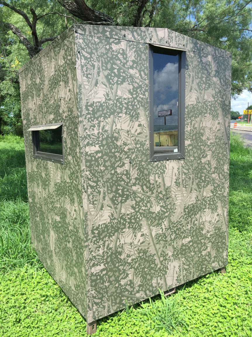 AWS Blind | Bushlan Outfitter Hunting Blinds | Models 5x5, 5x7 & 5x9 | Widths 60", 84" & 108" | Tower Heights Ground, 4', 8' & 12' | All-Metal Build | Combo Bow/Rifle Windows | For Deer Hunting