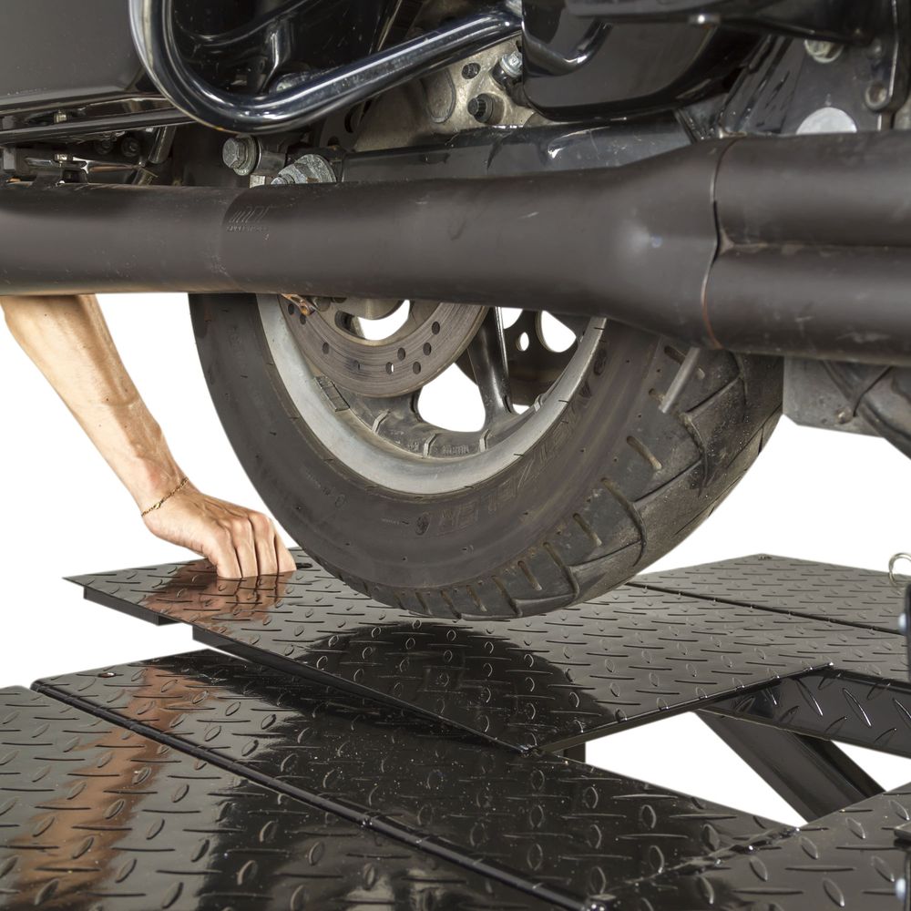 Black Widow Extra-Long Pneumatic Motorcycle Lift Table | Model BW-1000A-XL | Size 92.75" x 24" | PSI Air 90 To 100 | For Street, Cruiser & Sport Bikes