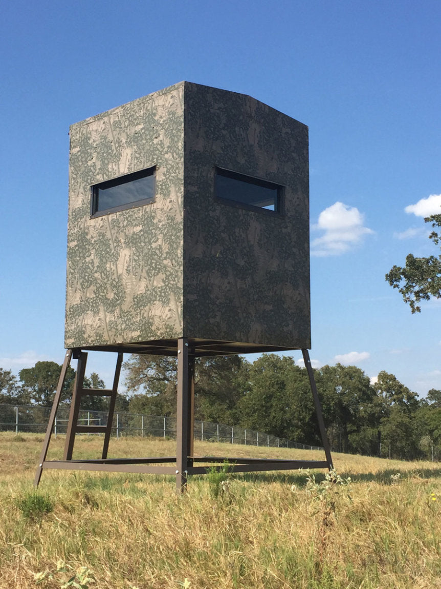 AWS Blind | Bushlan Outfitter Hunting Blinds | Models 5x5, 5x7 & 5x9 | Widths 60", 84" & 108" | Tower Heights Ground, 4', 8' & 12' | All-Metal Build | Combo Bow/Rifle Windows | For Deer Hunting