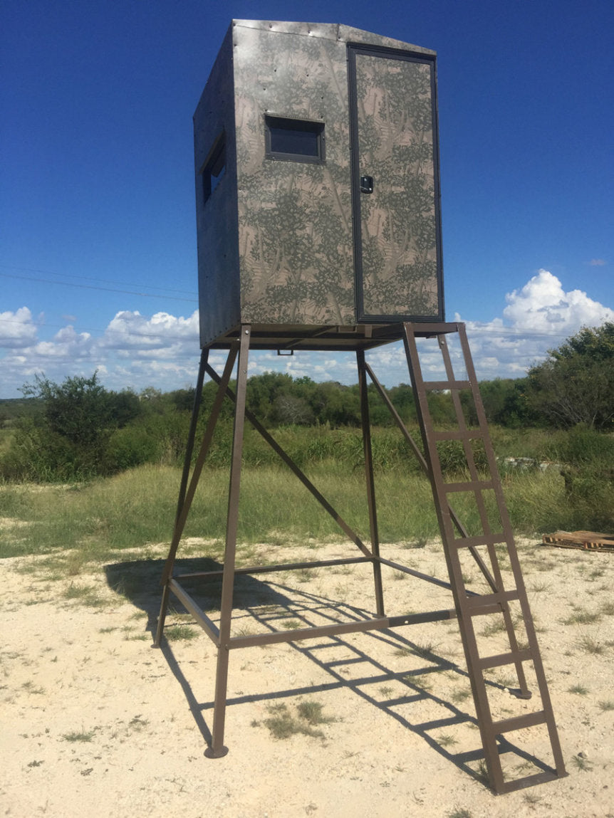 AWS Blind | Bushlan Outfitter Hunting Blinds | Models 5x5, 5x7 & 5x9 | Widths 60", 84" & 108" | Tower Heights Ground, 4', 8' & 12' | All-Metal Build | Combo Bow/Rifle Windows | For Deer Hunting