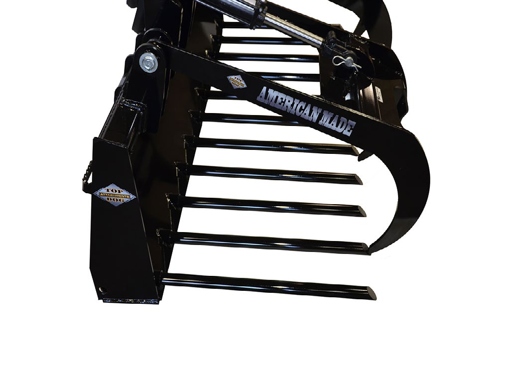 Top Dog Attachments Manure Fork Grapple | Width 66" to 78" | Weight 730 to 800 lbs | Oil Flow Range 12 to 18 GPM | For Skid Steer
