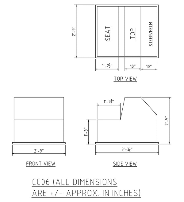 RIO MARINE CUSTOMS | Fiberglass Boat Console | Model CMCC06 & SLCC06 | 33" W x 30" H x 39" D | Integrated Seat Design | For 19' to 24' Feet Boats