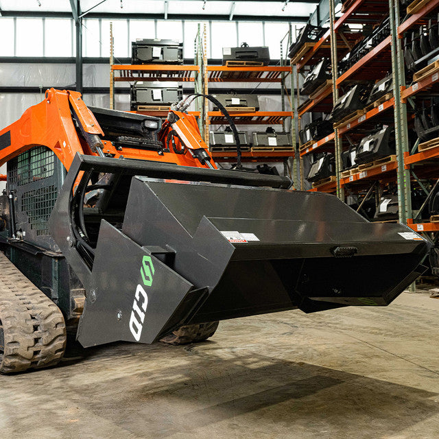 CID X-Treme Duty High Dump Bucket Attachment | Working Width 60″ to 96" inches | 10” Stroke Cylinder | For Skid Steer