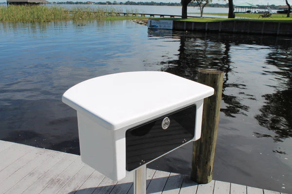 RIO MARINE CUSTOMS | Upper Control Station | Tower Steering Box Helm Station | Model CMST25 | 25.5" W x 16" D x 14" H (29" W Dash) | Black Acrylic Door | For T-Top & Tower