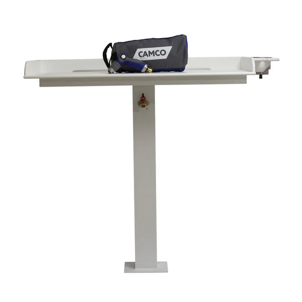 RIO MARINE CUSTOMS | Pedestal Fillet Table | Model RWFCS-PED-HS | 40" W x 23" D | Integrated Hose System | Universal Boat & Dock