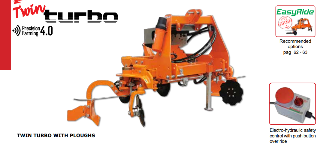 Rinieri Twin Turbo with Ploughs | Row Width 63"-169" inches | Horsepower 70-110 HP | For Tractors
