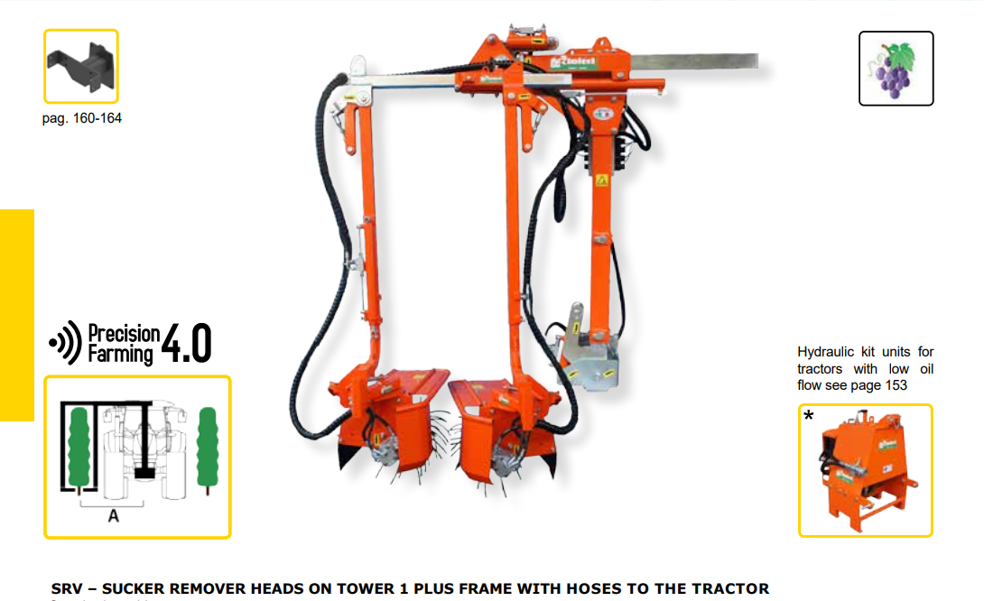Rinieri SRV Sucker Remover on Tower 1 Plus Frame | 22" - 45" Working Width for Tractor