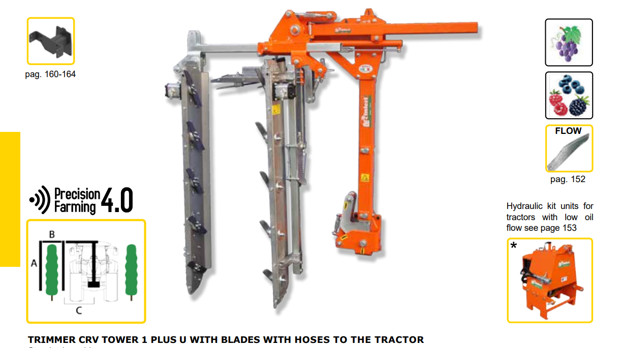 Rinieri Trimmer CRV Tower 1 Plus U with Blades | Tower Series | 41"-83" Cutting Width for Tractor