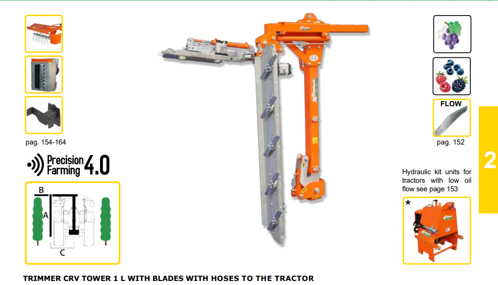 Rinieri Trimmer CRV Tower 1 L With Blades/Hoses | 41"-83" Cutting Width for Tractor
