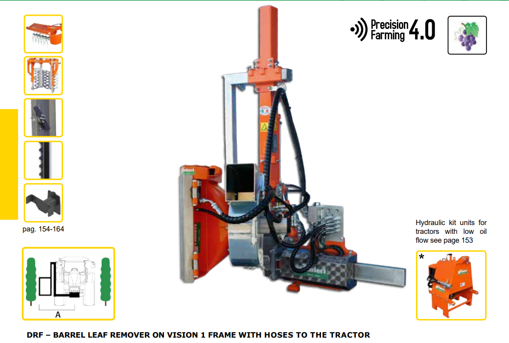 Rinieri DRF Barrel Leaf Remover on Vision 1 Frame With Hoses | 24" - 43" Roller Height for Tractor