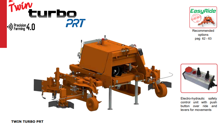 Rinieri Double Power Roto tiller Turbo PRT | Twin Turbo PRT Series | Row Width 79"-142" inches | Horsepower 70-110 HP | For Tractor