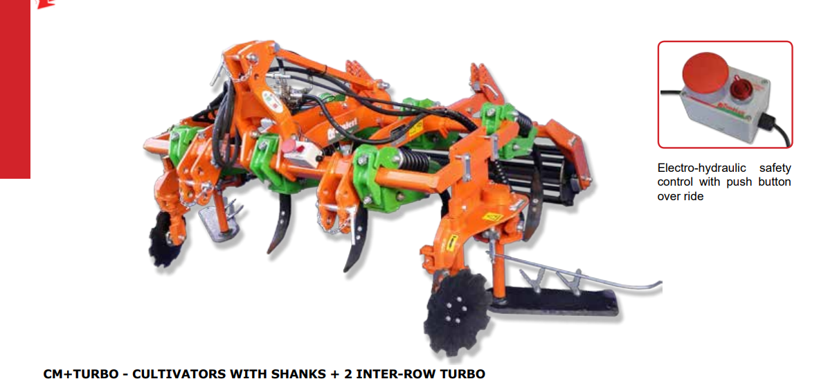 Rinieri CM+ Turbo Tine Cultivator (With Shanks + 2 Inter Row Turbo) | Working Width 190"-325" inches | Horsepower 60-100 HP | For Tractors