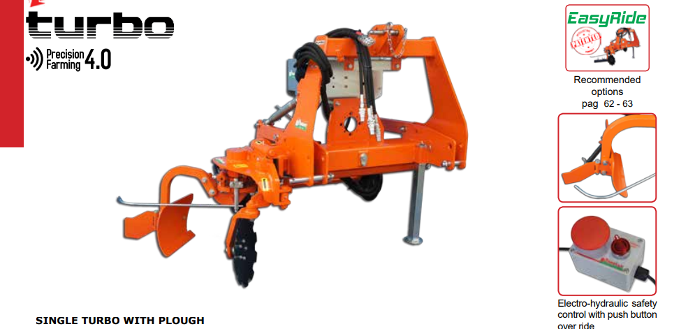 Rinieri Single Turbo with Plough | Row Width 67"-236" inches | Horsepower 40-80 HP | For Tractor