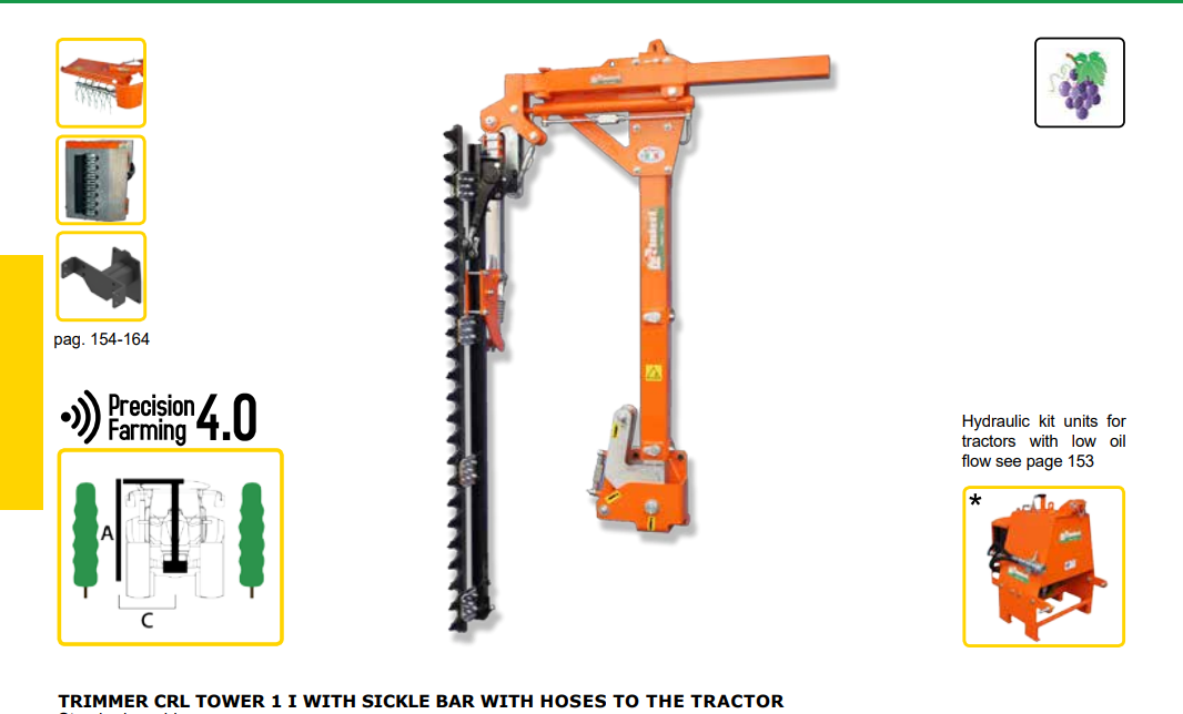 Rinieri Pruning Machine CRL Tower-1 I with Sickle Bar | Hydraulic Lifting and Tilting for Tractor