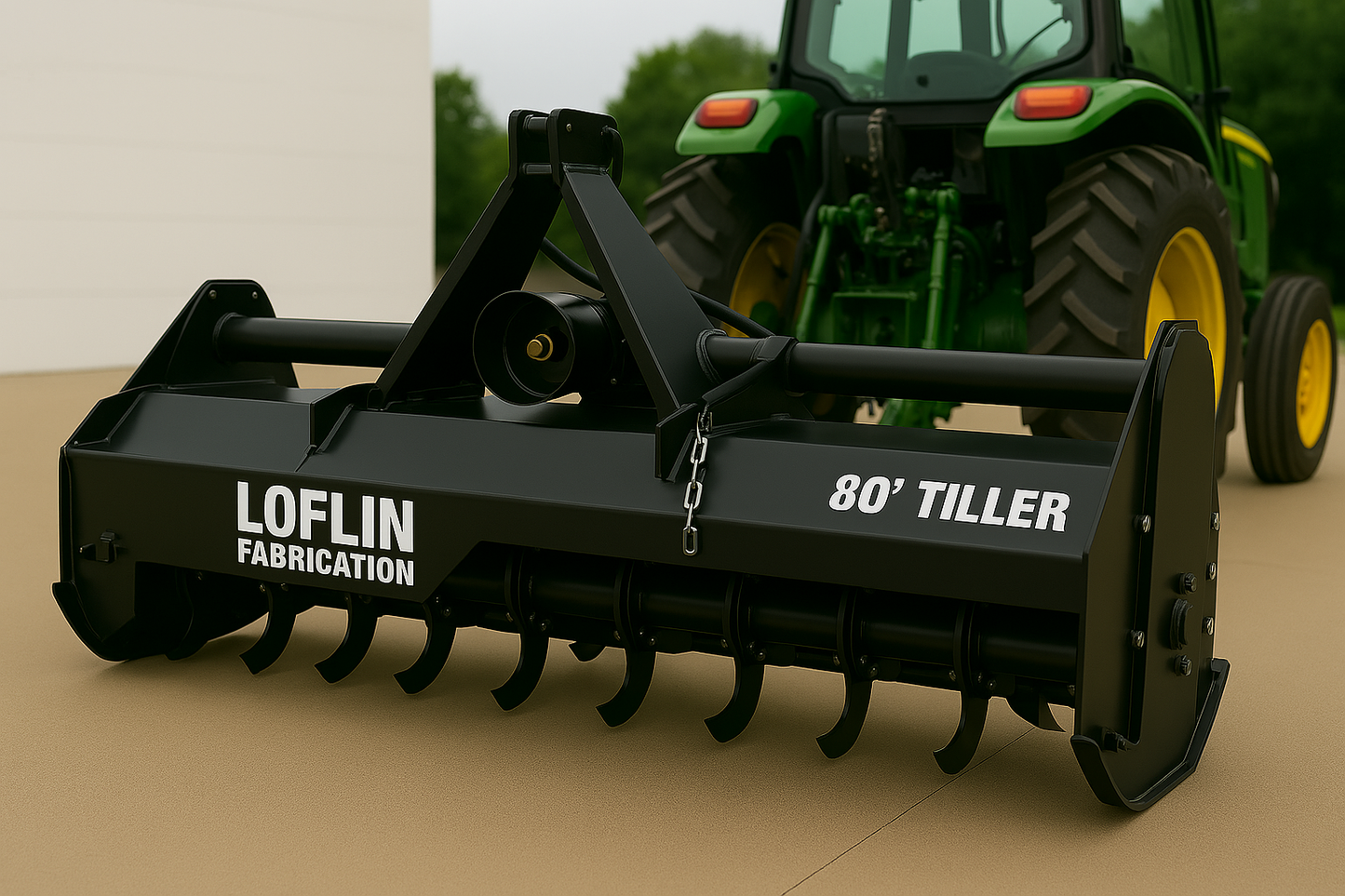 Loflin Fabrication | Tiller | 80" Width | 250CC Hydraulic Motor | 640 lbs | Precision Soil Preparation | For Tractor