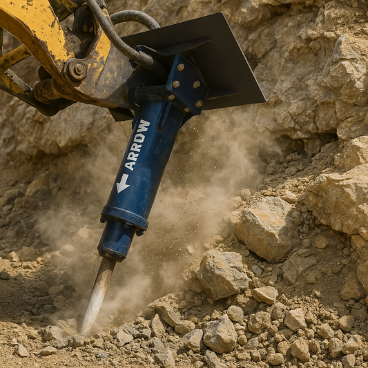 Arrowhead | Rockdrill's Hydraulic Hammer | Models E480 | Tool Diameter 1.9" | Flow Rate 8–13 GPM | For Mini Skid Steers