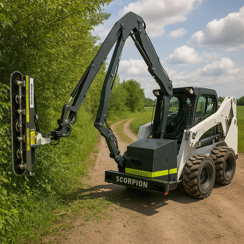 GreenTec Limb Trimmer High Reach | Scorpion 430 Plus w/ LRS1602 Quadsaw Limb Trimmer | Cutting Width 5'3" | Hydraulic Flow Range 25-52 GPM | For Skid Steers