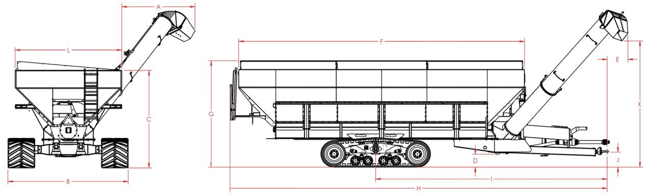 Demco Dual Auger Grain Cart | Model 1100 | Box length 25'2" | Total Weight 22,540 lbs | Horsepower 250 HP | For Tractors