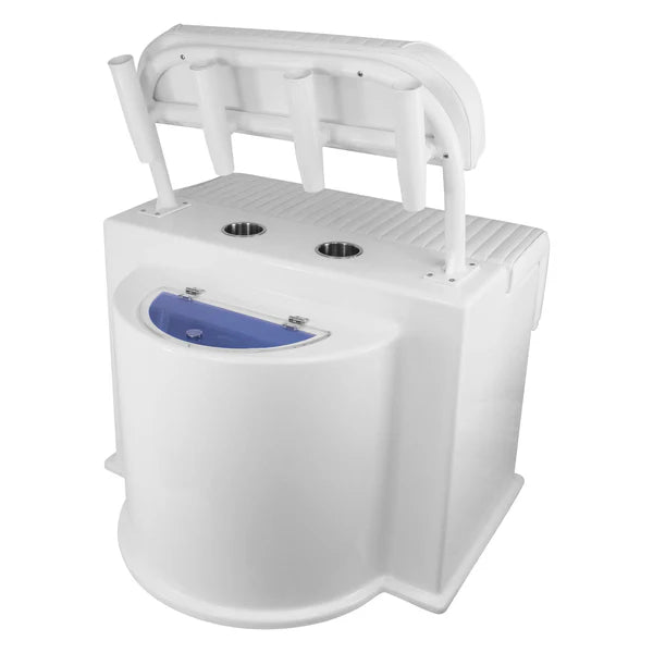 RIO MARINE CUSTOMS | Fiberglass Leaning Post | Livewell + Storage | Model DLPLW | 42" W x 36" D x 30" H | Heavy-Duty Fiberglass | For Fishing Enthusiasts