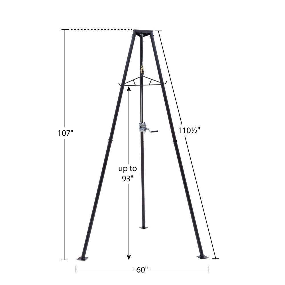 KShot Tripod Game Hoist W/ Gambrel | Model CL-DRC-DTP-V2 | Height 96" | Capacity 500 lbs | For Hunting, Field Dressing & Game Processing