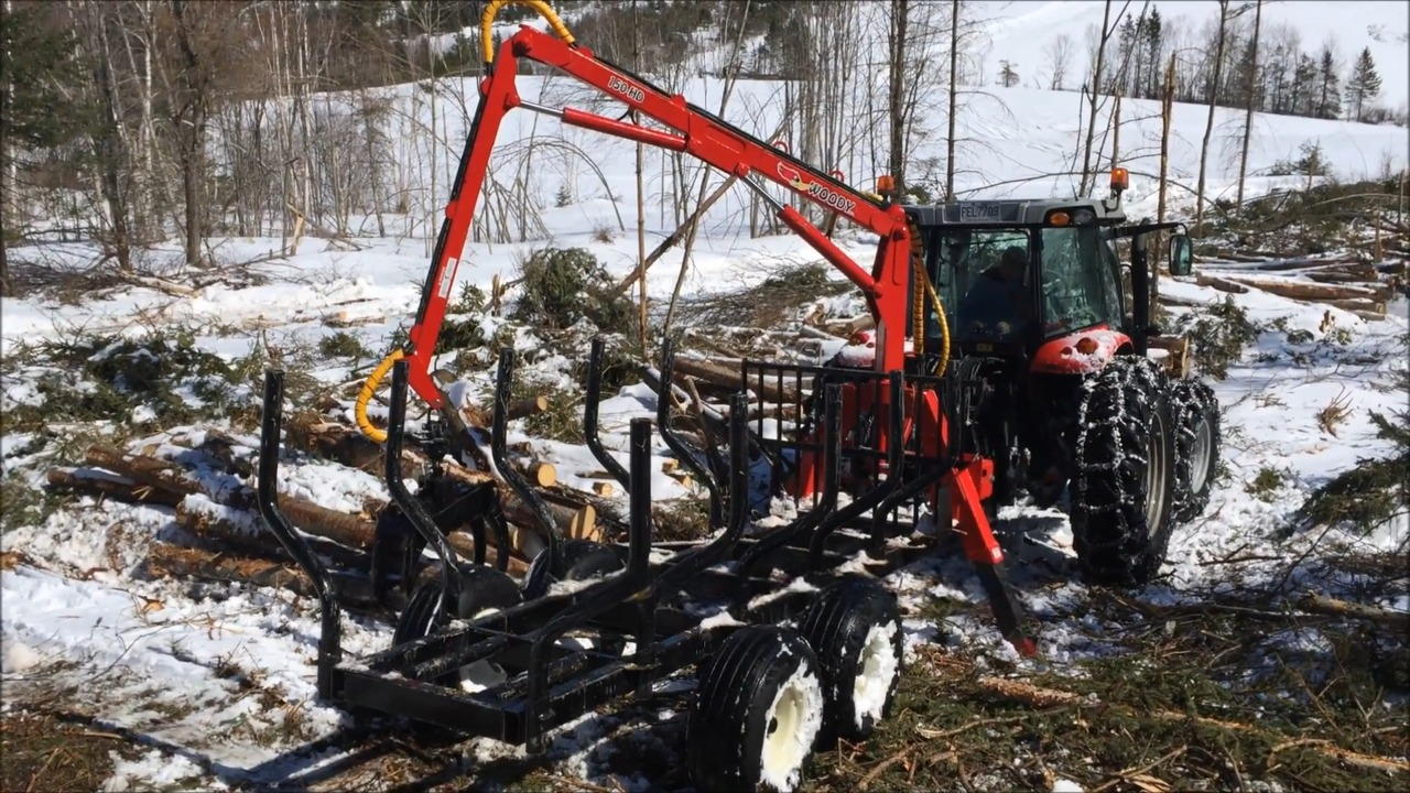 Woody Equipment 10′ Forestry Trailer Model 10-66 LP with Gooseneck Log Loader Model 125 LP | Pull Type | For Tractors