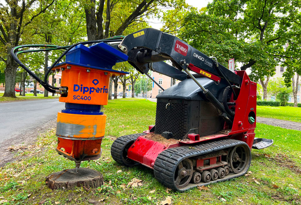 Dipperfox Stump Crushers | Model SC-400 | Cutting Diameter 15.8" | Hydraulic Flow Range 13 – 40 GPM | For Skid Steers