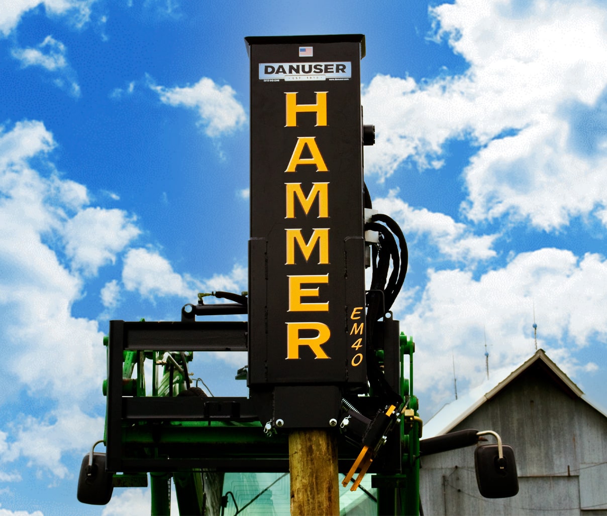 Danuser Hammer Hydraulic Post Driver Euro Front Loader Mount | Model EM40 | Width 27.5" | Oil Flow Range 12-30 GPM | For Skid-Steers