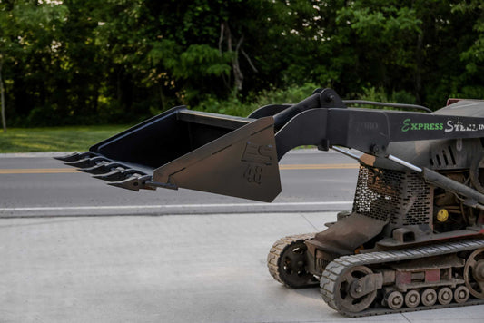 Express Steel | Tooth Bucket | Model 48" Toro Dingo | SKU ES-TDTB-0048 | Width 48" | Hydraulic Flow 0 To 25 GPM | For Mini Skid Steers & Compact Loaders