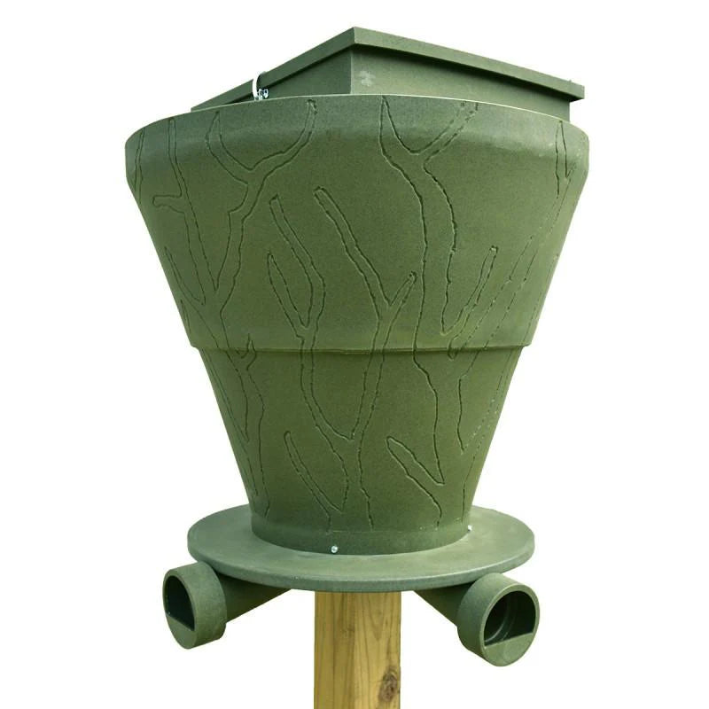 EGC Traps Feedbank 600 Gravity Deer Feeder | FB600 | Capacity 600 lbs | 4 Ports | Tree & 6×6 Post Mount | For Banks Outdoors