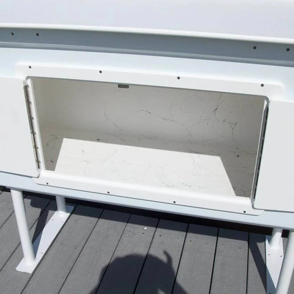 CM Marine Cabinet Fillet Table | Model FCS‑CAB‑FLIP | Size 54" x 32" | Lift‑Top Storage System | Universal Dock & Seawall Mount