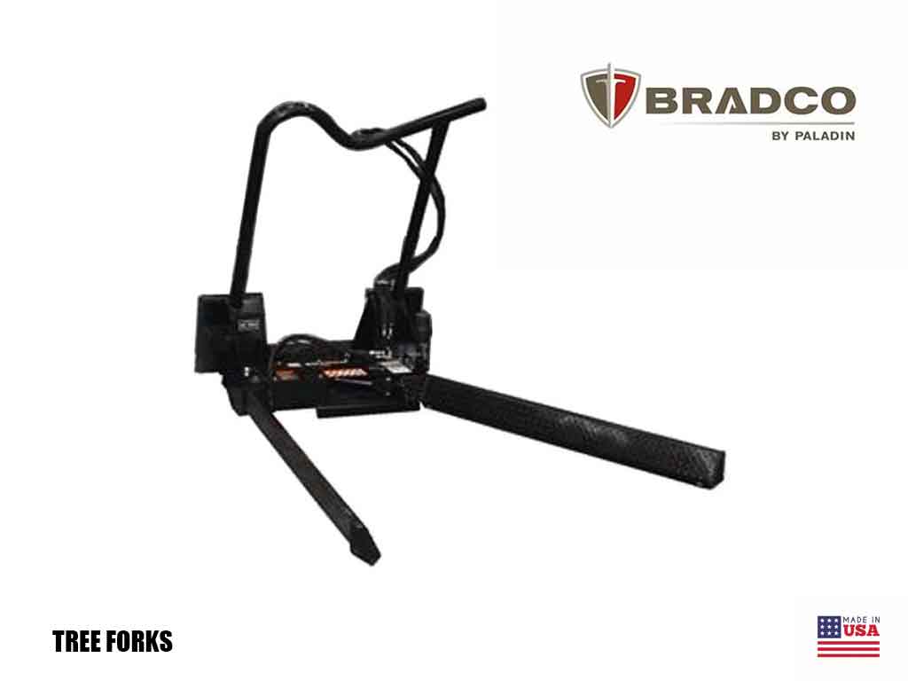 Paladin Bradco Tree Forks With Hose Kit | Max Ball 44" | Capacity 3,000 lbs | Oil Flow Range 6–10 GPM | For Skid Steer