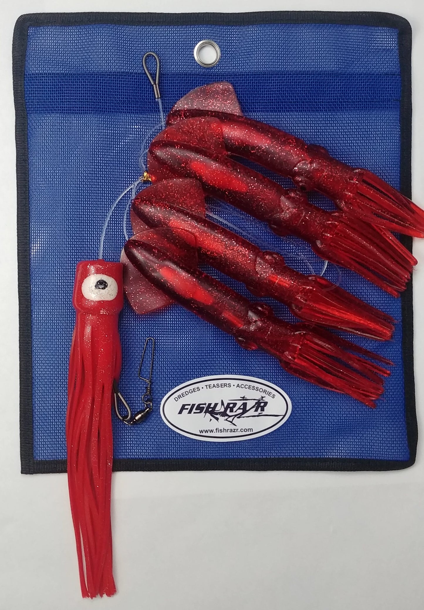 Fish Razr Tackle Daisy Chains | 4 Squid W Chugger | 6' Chain Length | For Blue Water Fishing