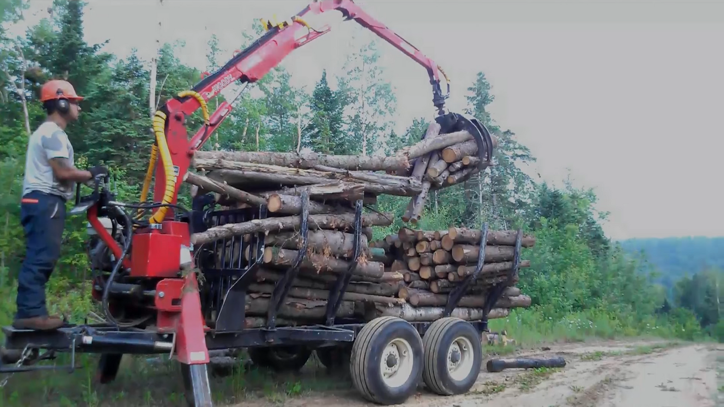 Woody Equipment 10′ Forestry Trailer Model 10-78 HV with Gooseneck Log Loader Model 130-HD / HDT | Pull Type | For Tractors